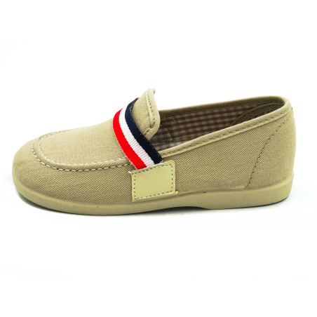 mocasin de tela con bandera de tira de adorno para niño