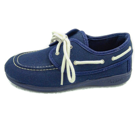náutico de tela para niño con el cordón blanco y la suela de caucho