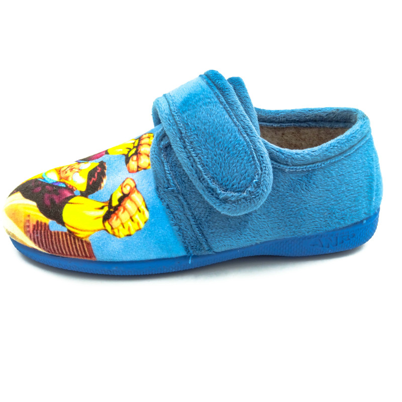 zapatilla de casa para niño con dibujo super heroe y suela de caucho