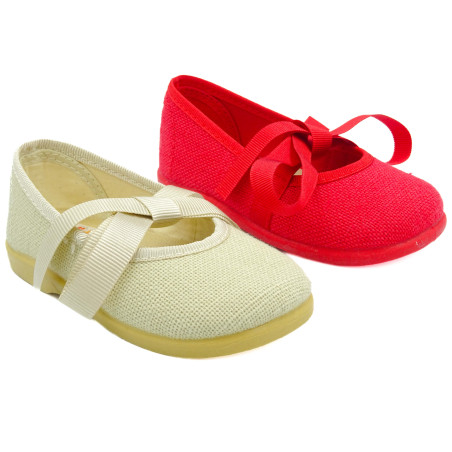 manoletina para niña de lino con cinta de raso